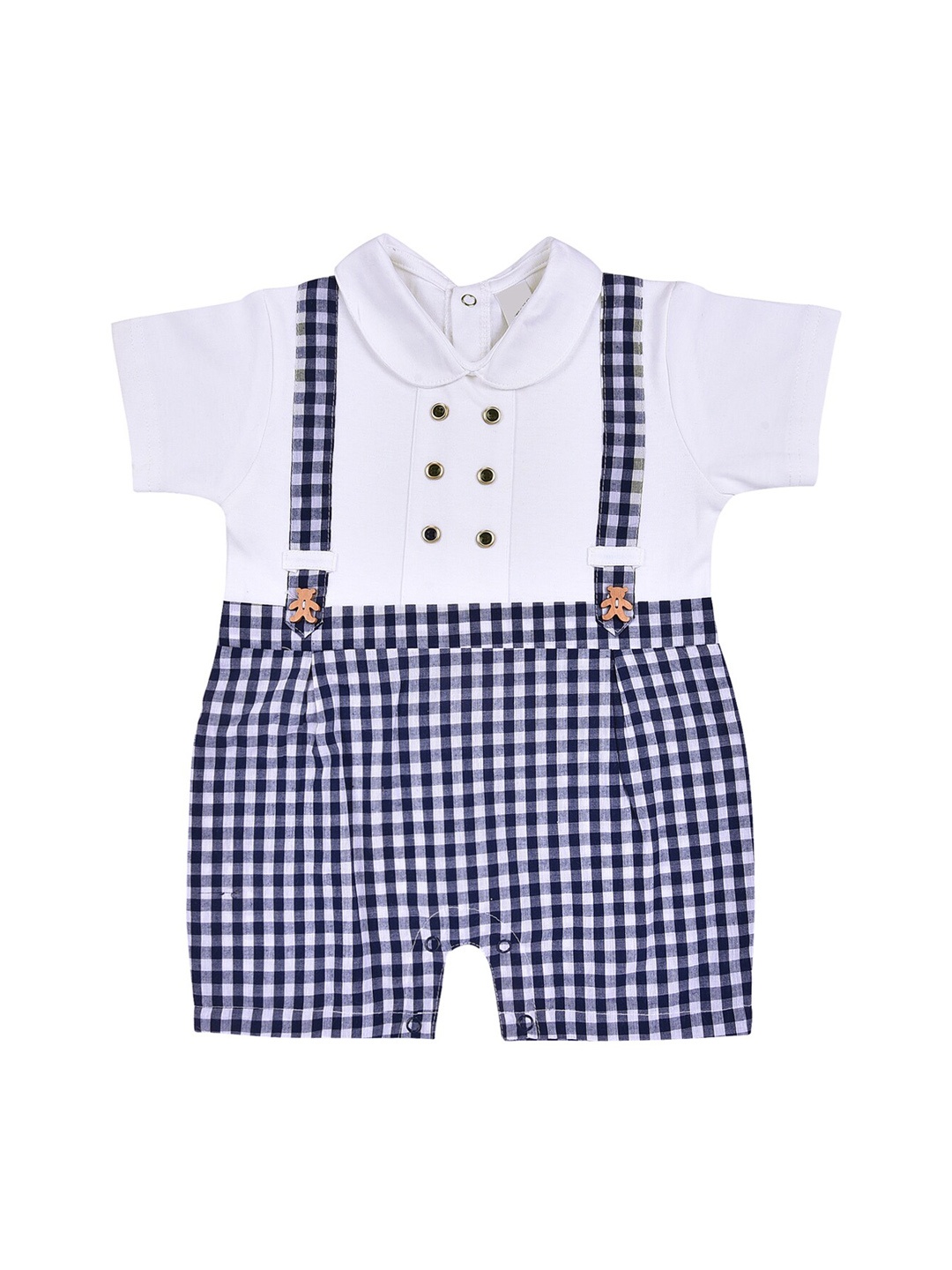 

Wish Karo Boys Checked Cotton Rompers, Navy blue