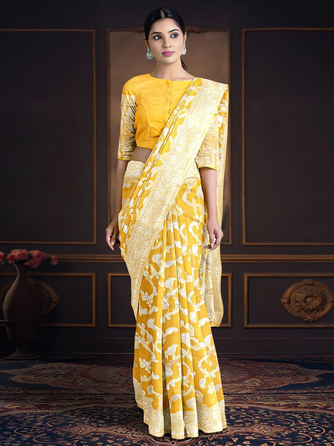 

Kalamandir Ethnic Motifs Woven Design Zari Saree, Mustard