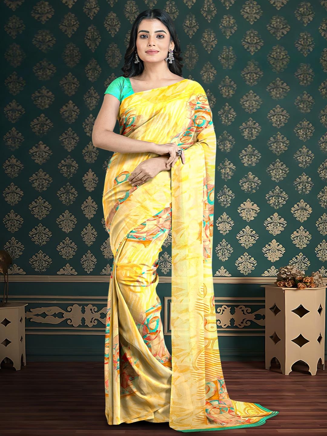 

Kalamandir Floral Printed Saree, Yellow