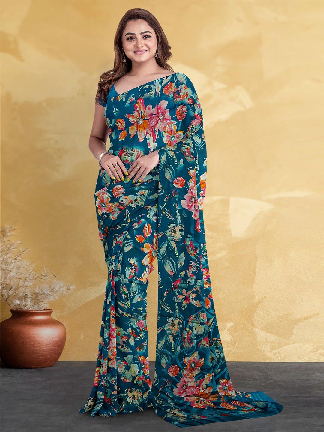 

Kalamandir Floral Printed Saree, Blue