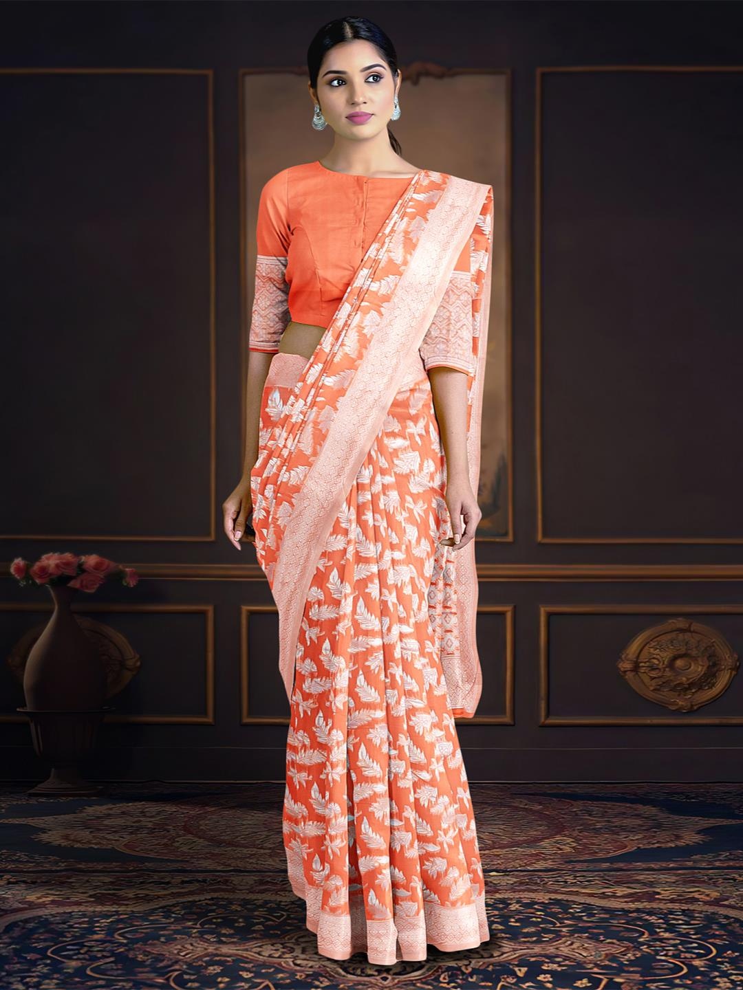 

Kalamandir Woven Design Zari Saree, Peach