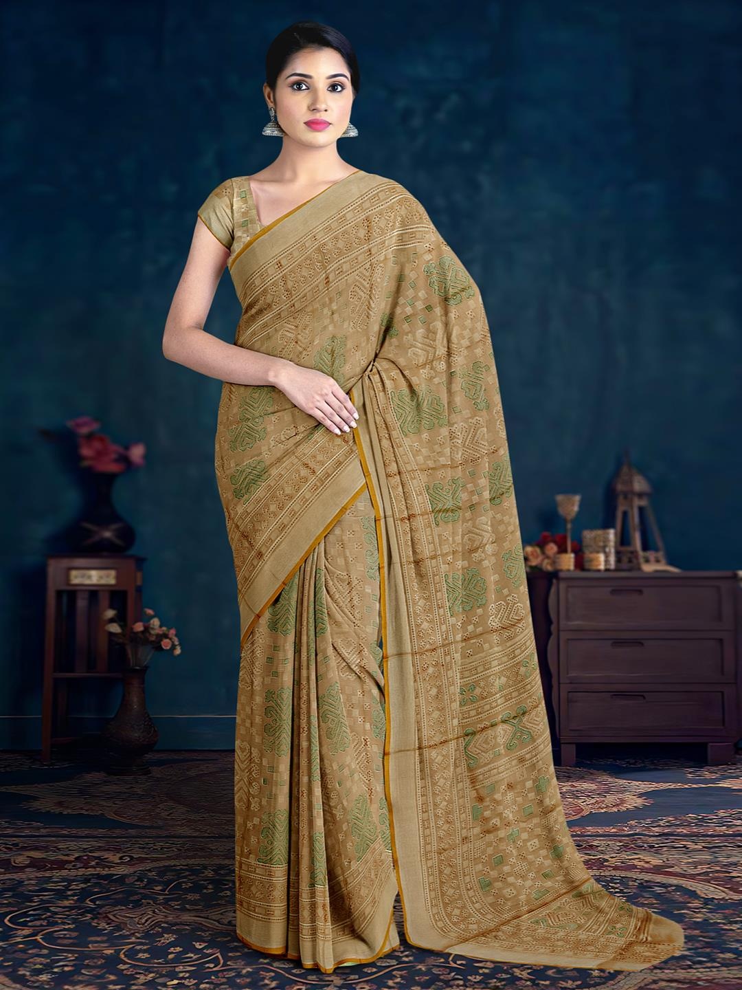 

Kalamandir Abstract Printed Saree, Beige