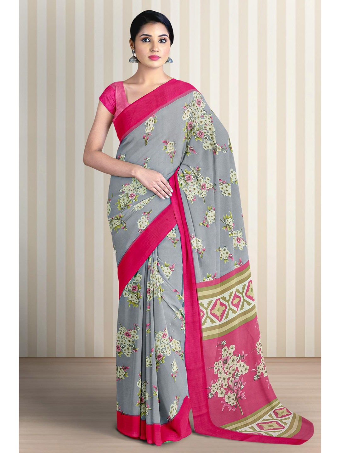 

Kalamandir Floral Printed Saree, Grey