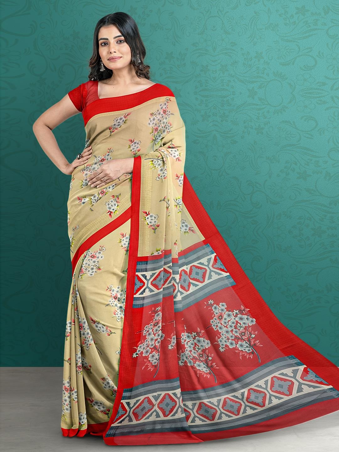 

Kalamandir Floral Printed Saree, Beige