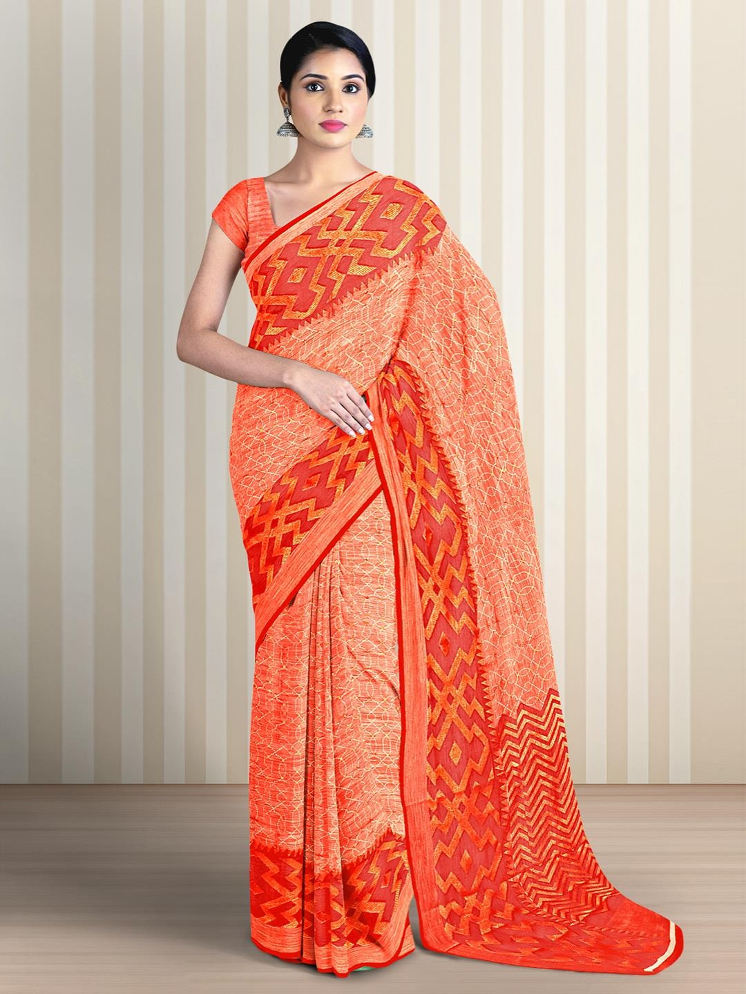 

Kalamandir Abstract Printed Saree, Red