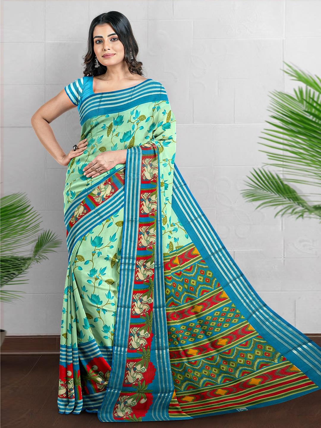 

Kalamandir Floral Silk Blend Saree, Green