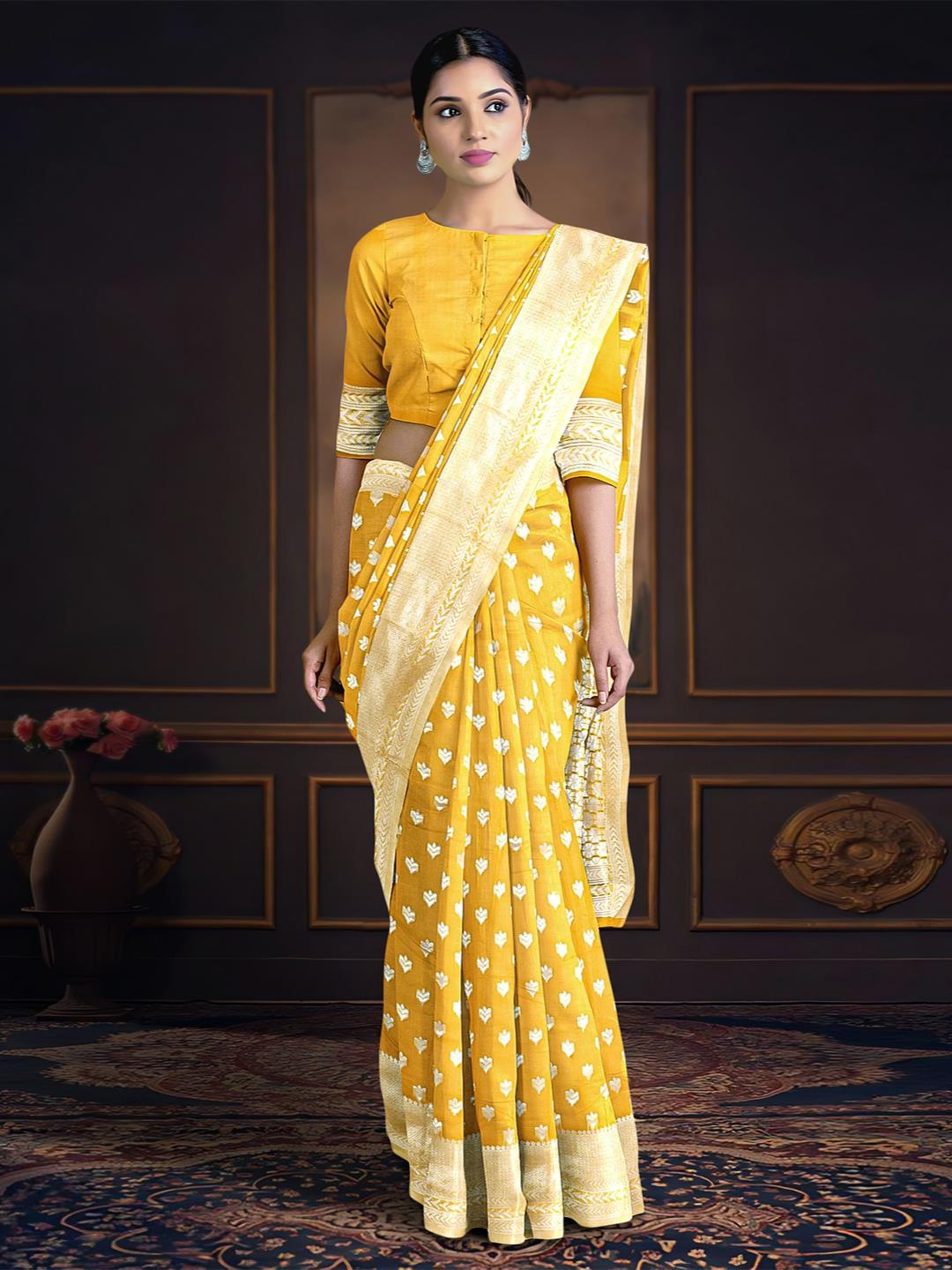 

Kalamandir Ethnic Motifs Zari Saree, Mustard