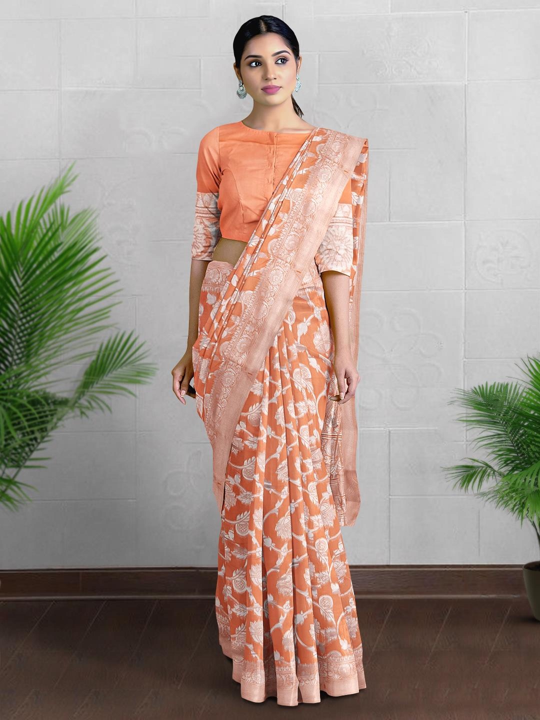 

Kalamandir Ethnic Motifs Zari Saree, Peach