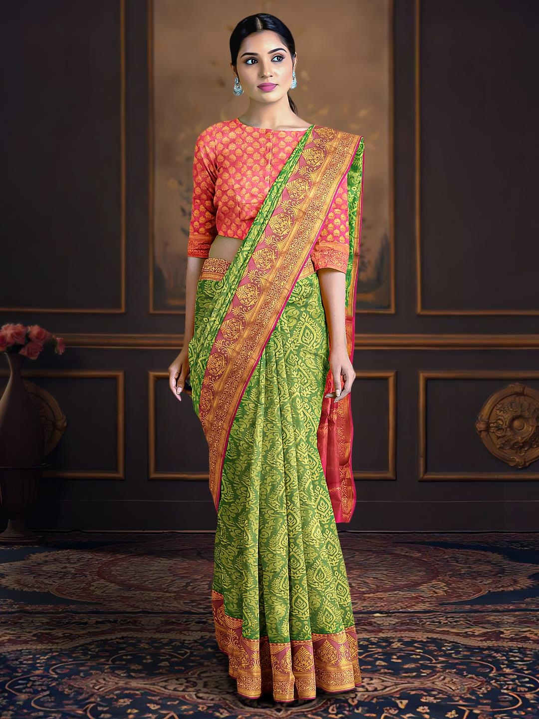 

Kalamandir Ethnic Motifs Zari Saree, Green