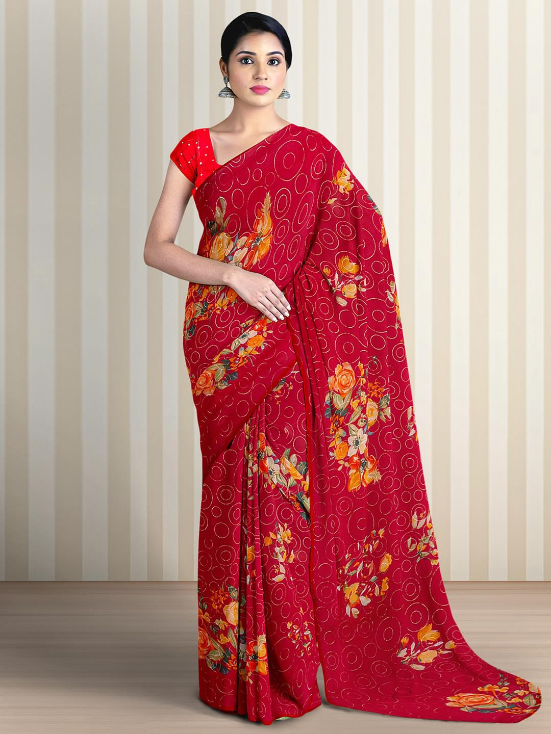 

Kalamandir Printed Floral Saree, Red