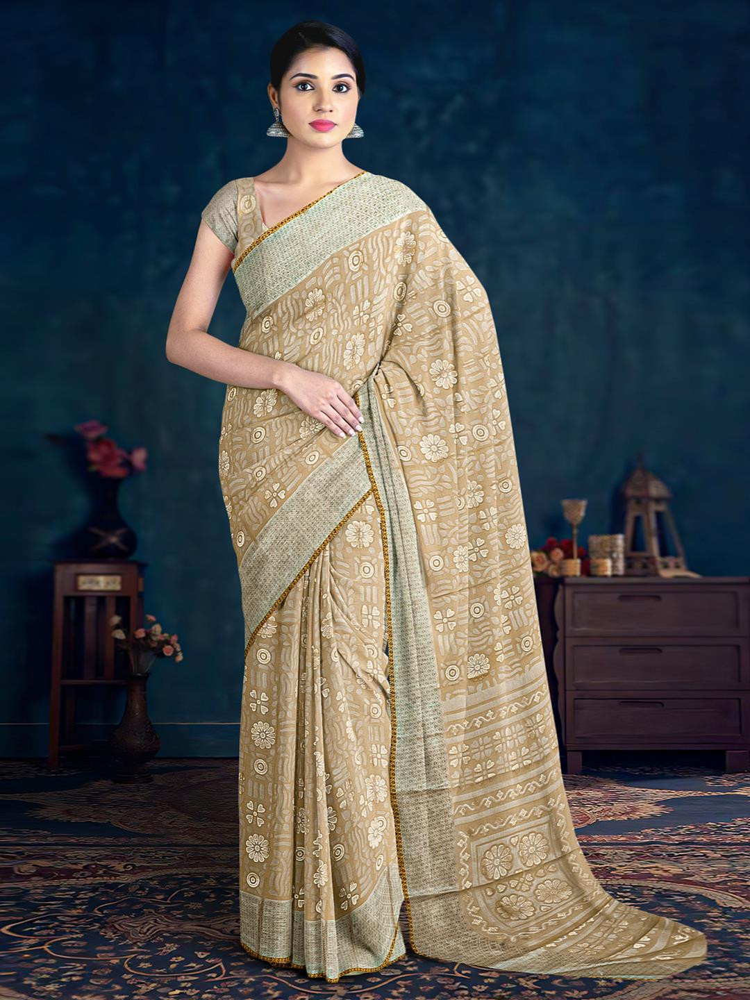 

Kalamandir Abstract Printed Saree, Beige