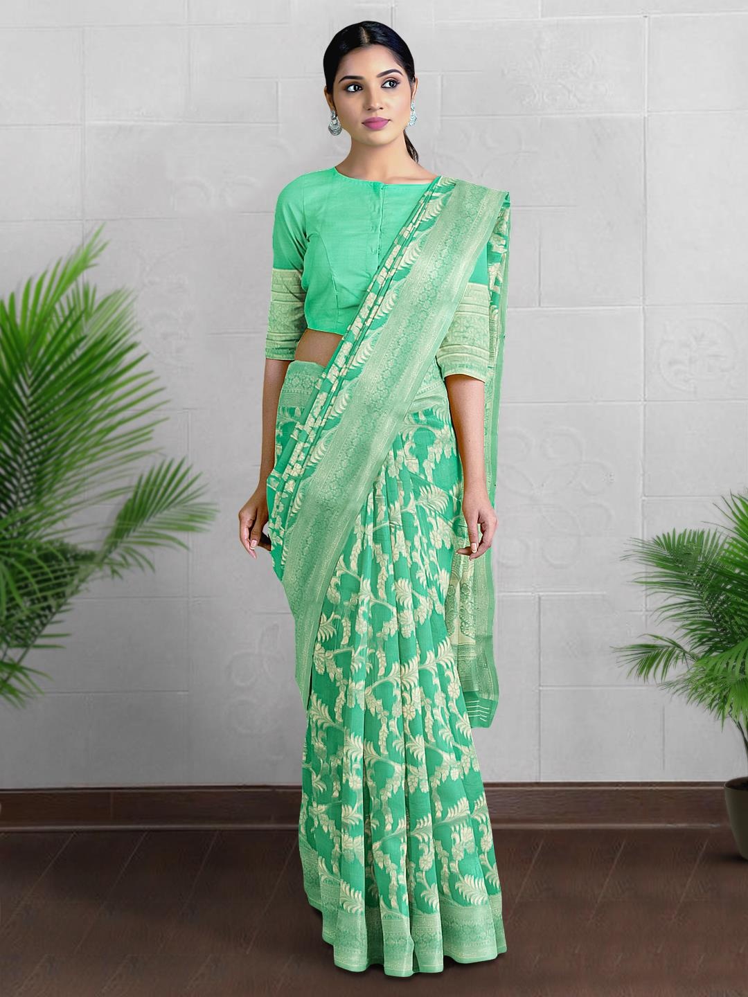 

Kalamandir Floral Zari Saree, Sea green