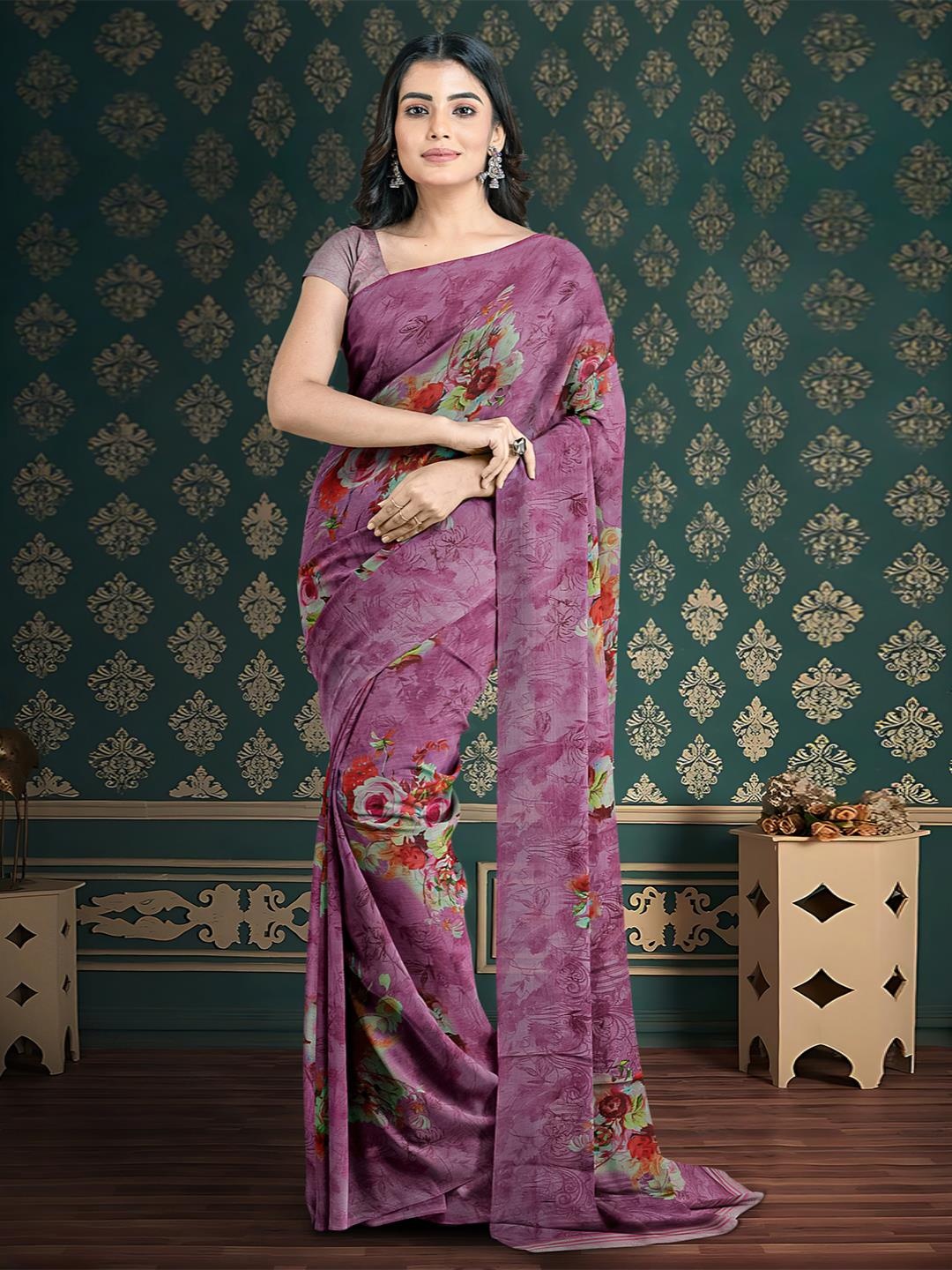 

Kalamandir Floral Printed Saree, Purple