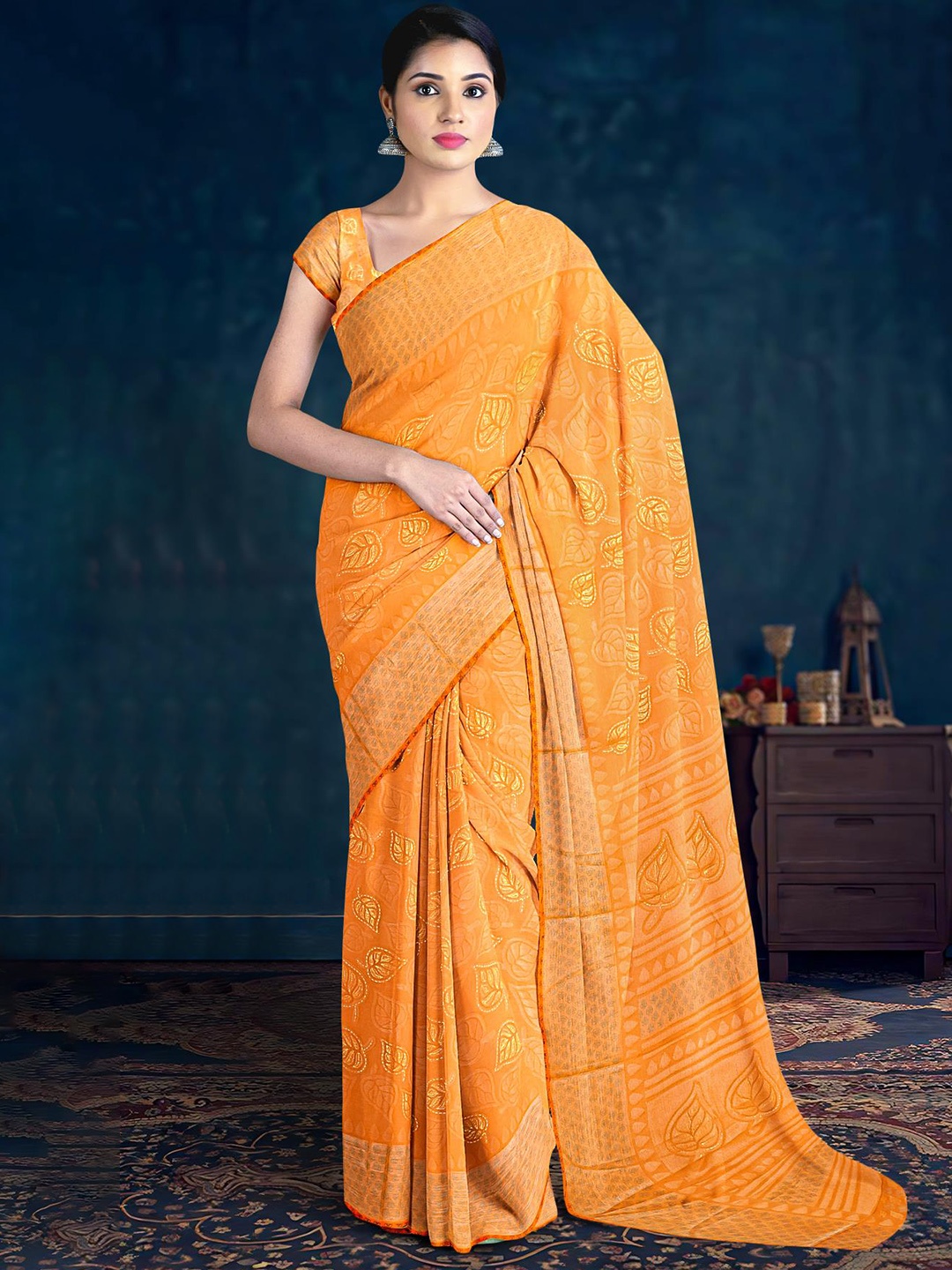 

Kalamandir Ethnic Motifs Zari Saree, Orange