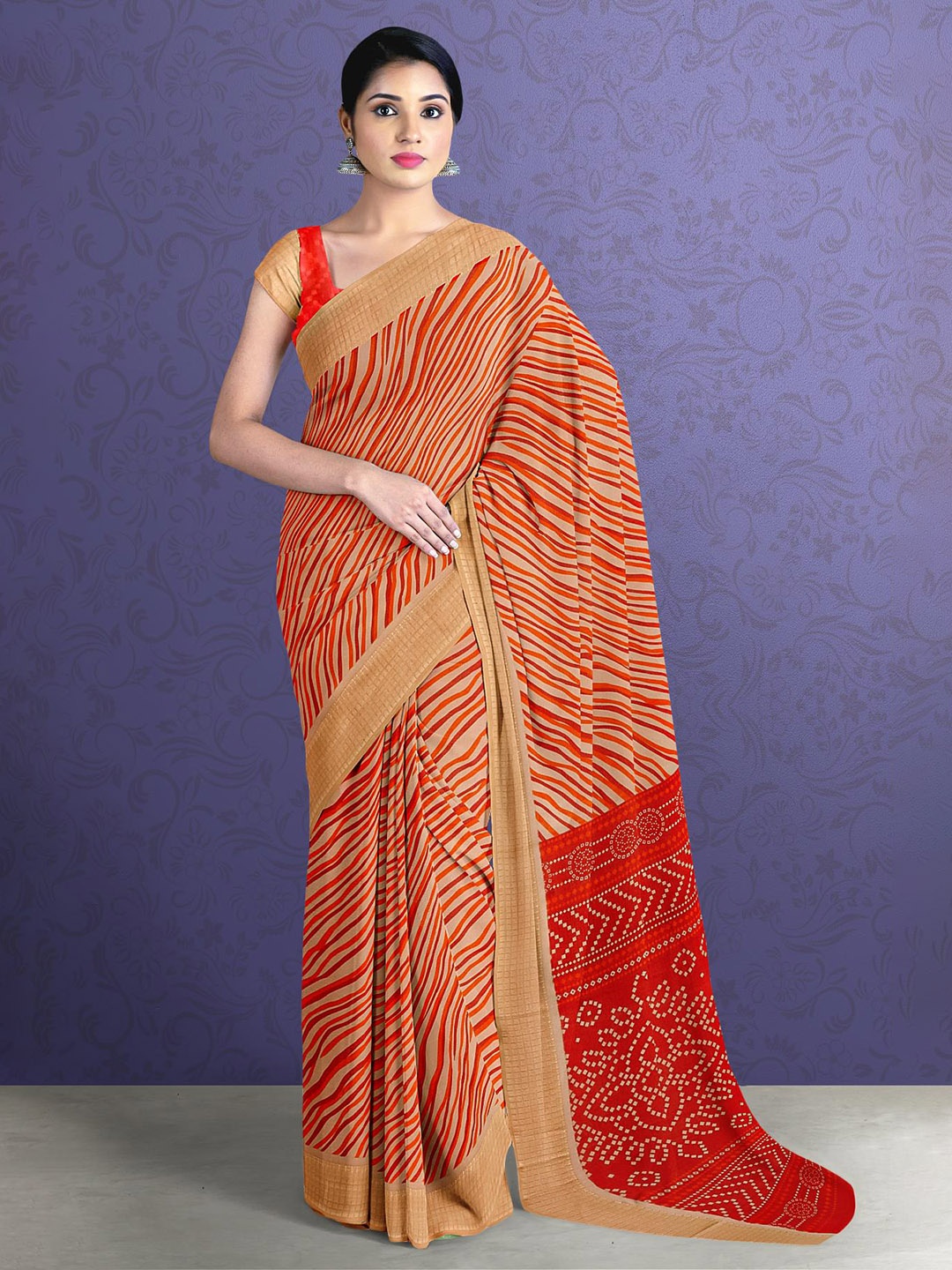 

Kalamandir Leheriya Printed Saree, Beige