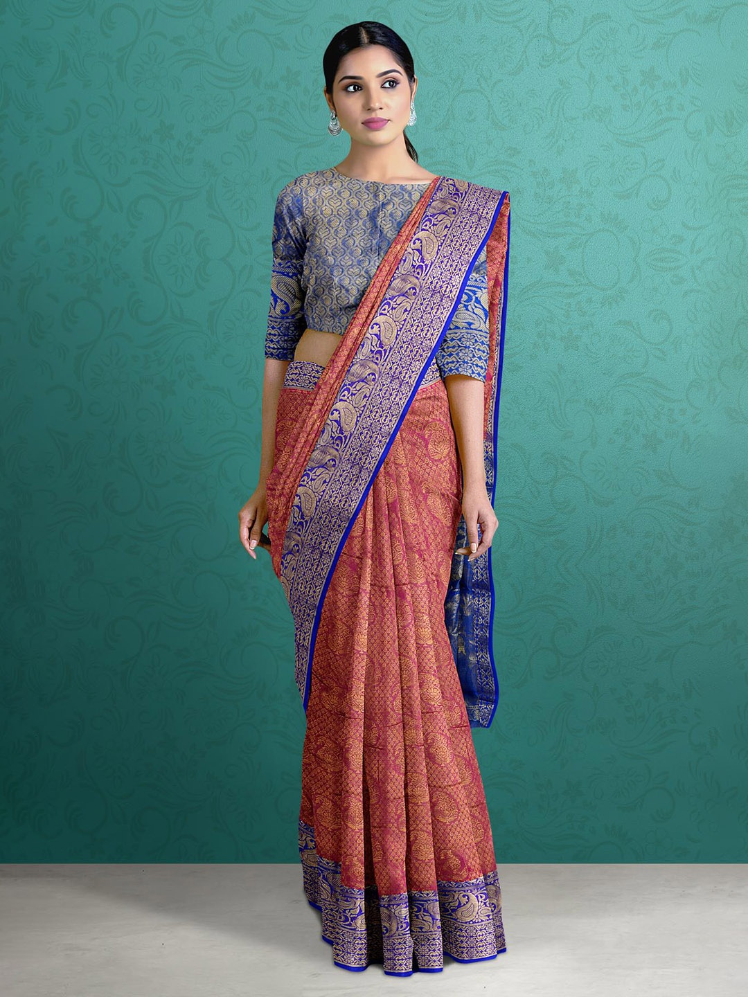 

Kalamandir Paisley Printed Zari Saree, Pink