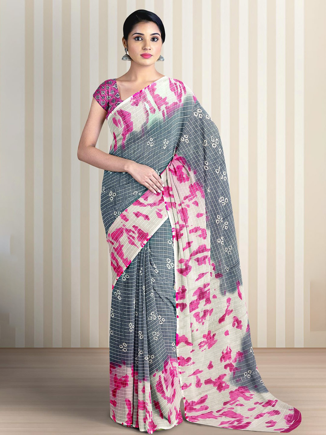 

Kalamandir Bandhani Printed Saree, Grey