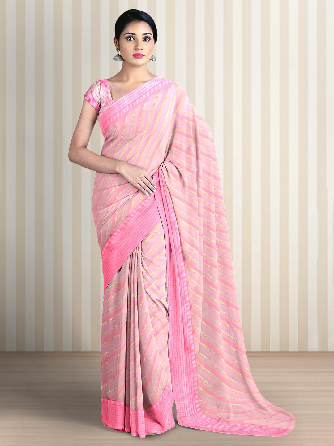 

Kalamandir Striped Saree With Blouse Piece, Peach