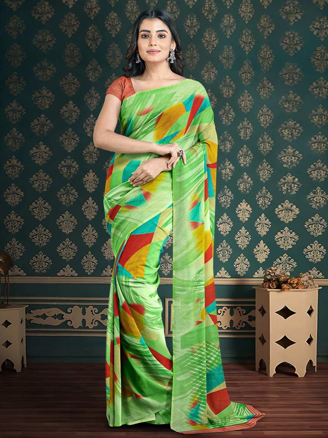 

Kalamandir Abstract Printed Saree, Green