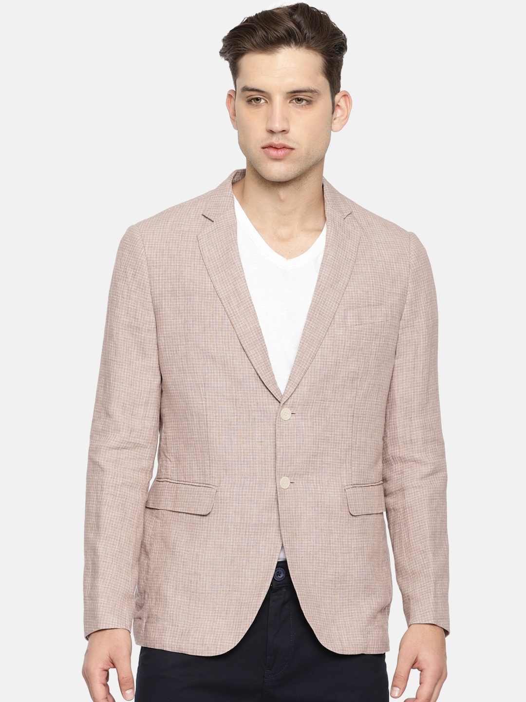

U.S. Polo Assn. Beige Checked Single-Breasted Regular Fit Casual Blazer