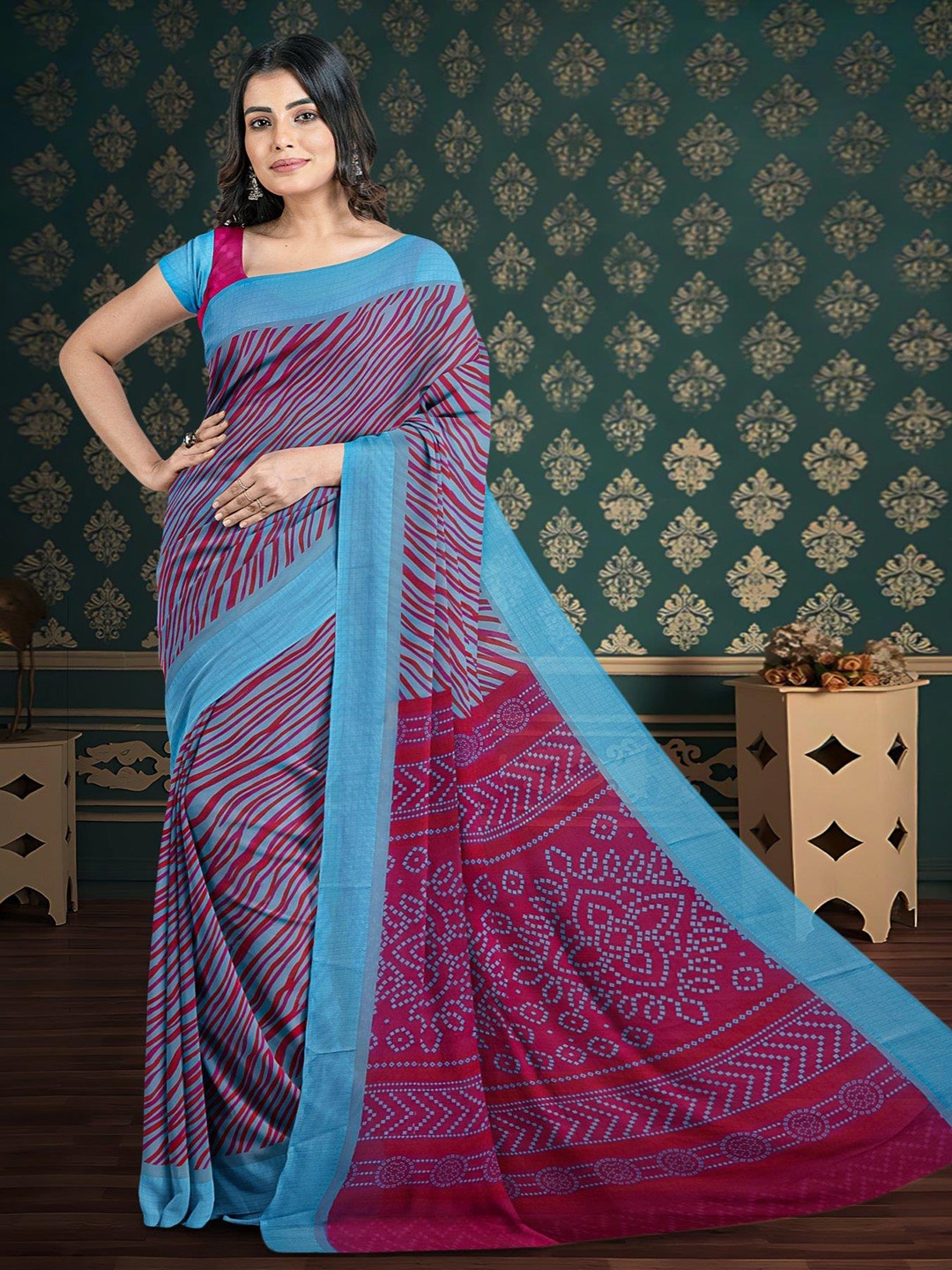 

Kalamandir Leheriya Printed Saree, Blue