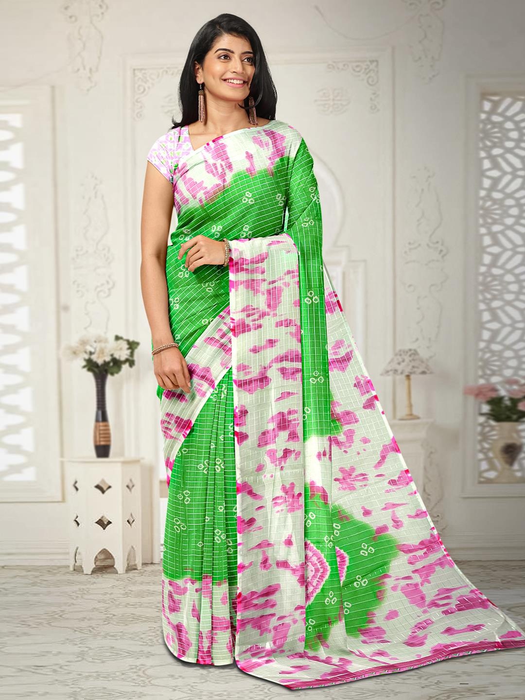 

Kalamandir Bandhani Printed Saree, Green