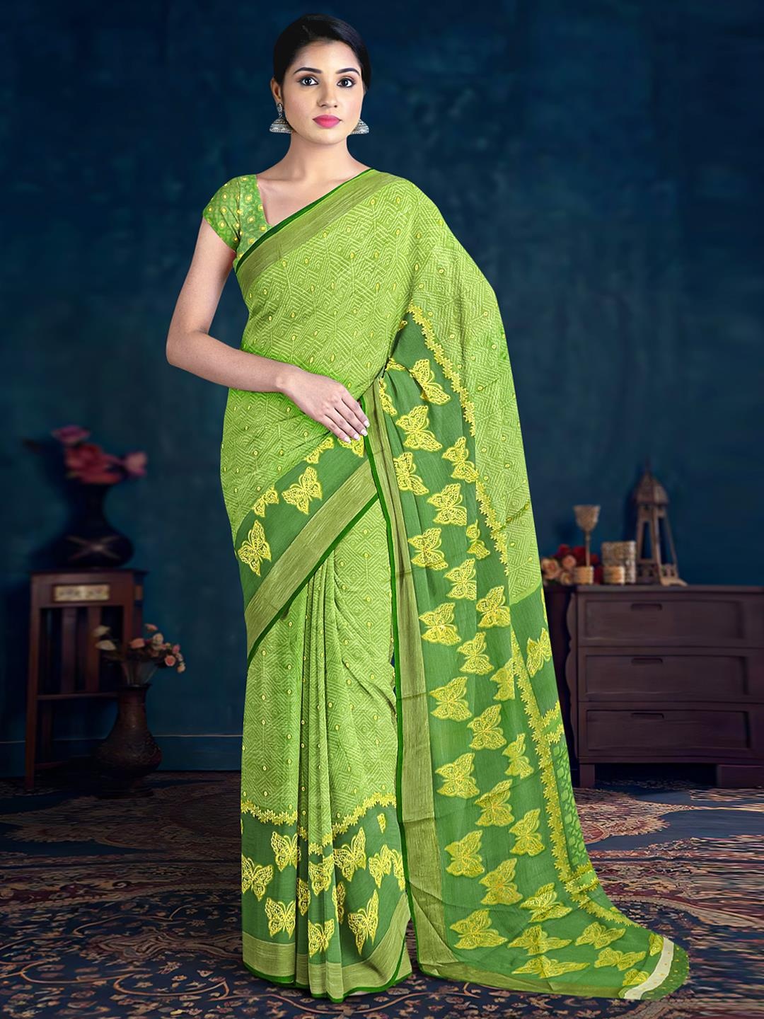 

Kalamandir Geometric Printed Saree, Green