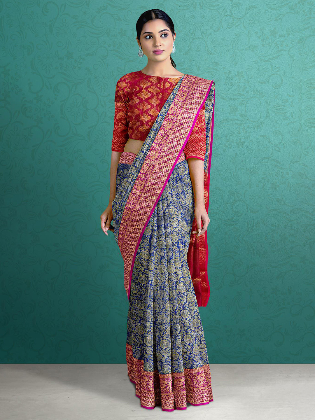 

Kalamandir Woven Design Zari Silk Blend Saree, Blue