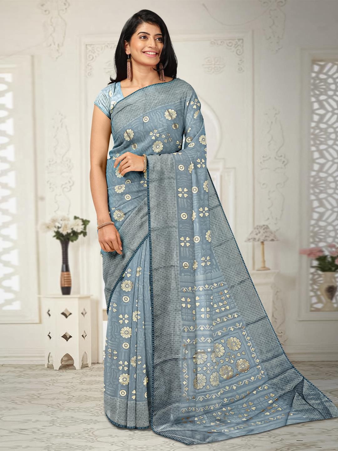 

Kalamandir Floral Zari Silk Blend Saree, Grey