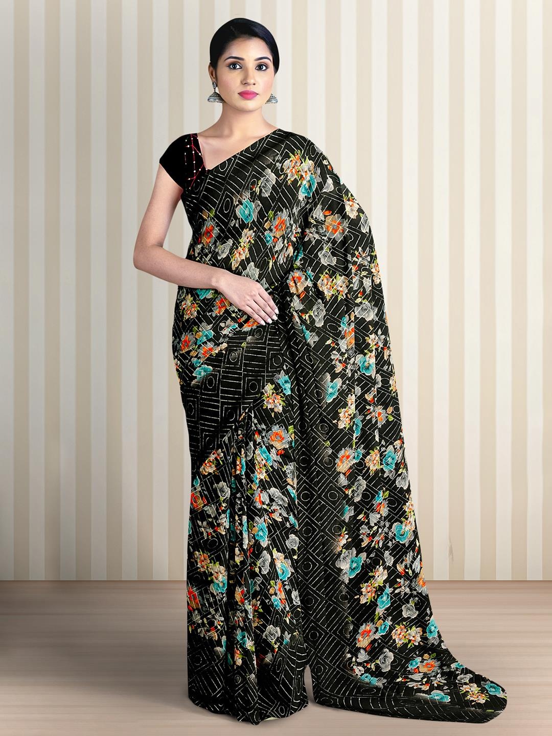 

Kalamandir Floral Saree, Black