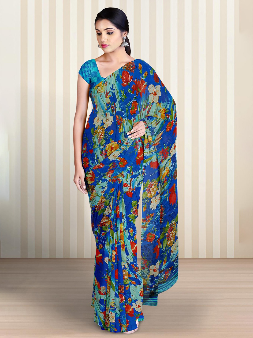 

Kalamandir Floral Printed Saree, Blue