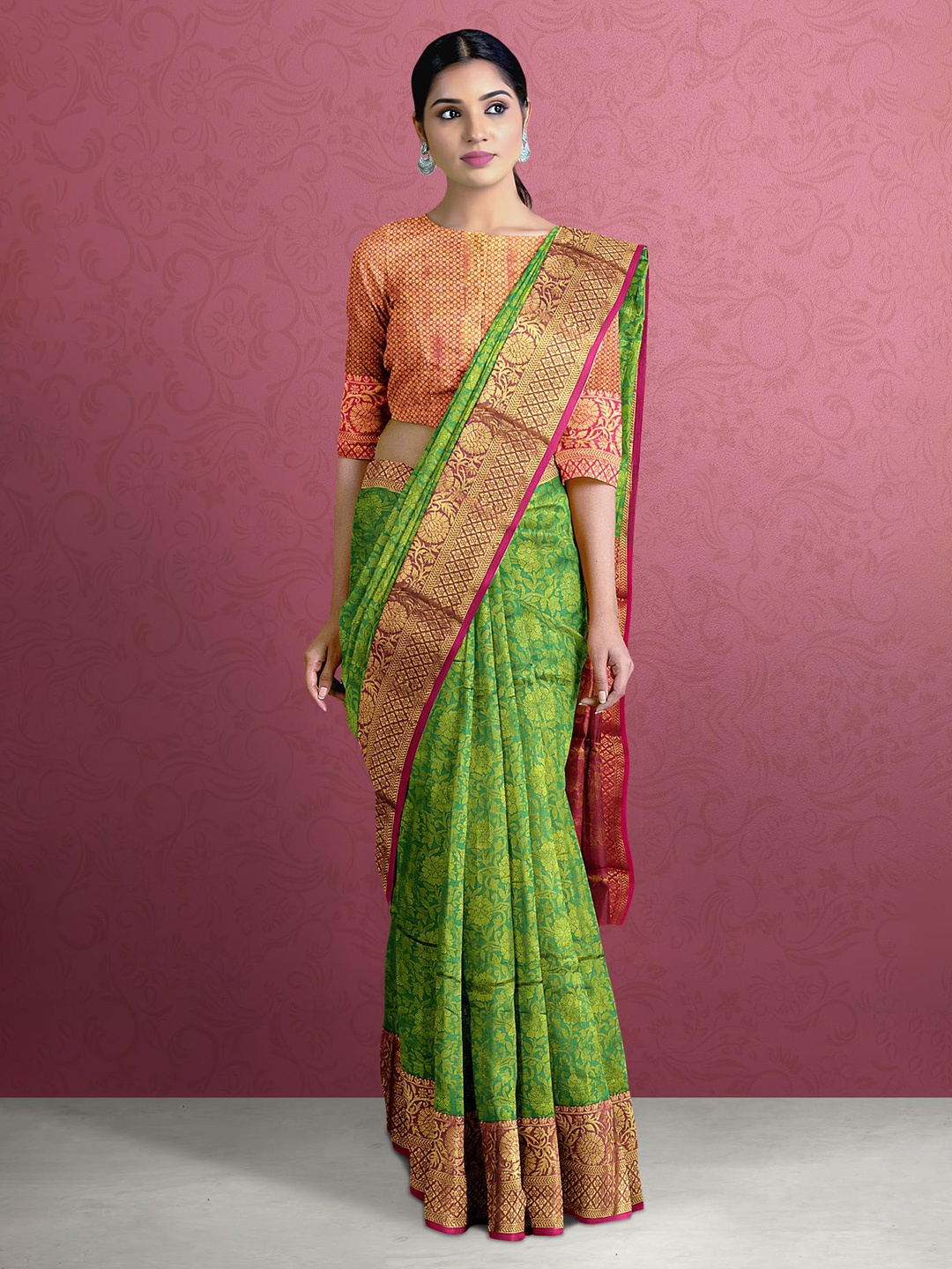 

Kalamandir Floral Printed Zari Saree, Green