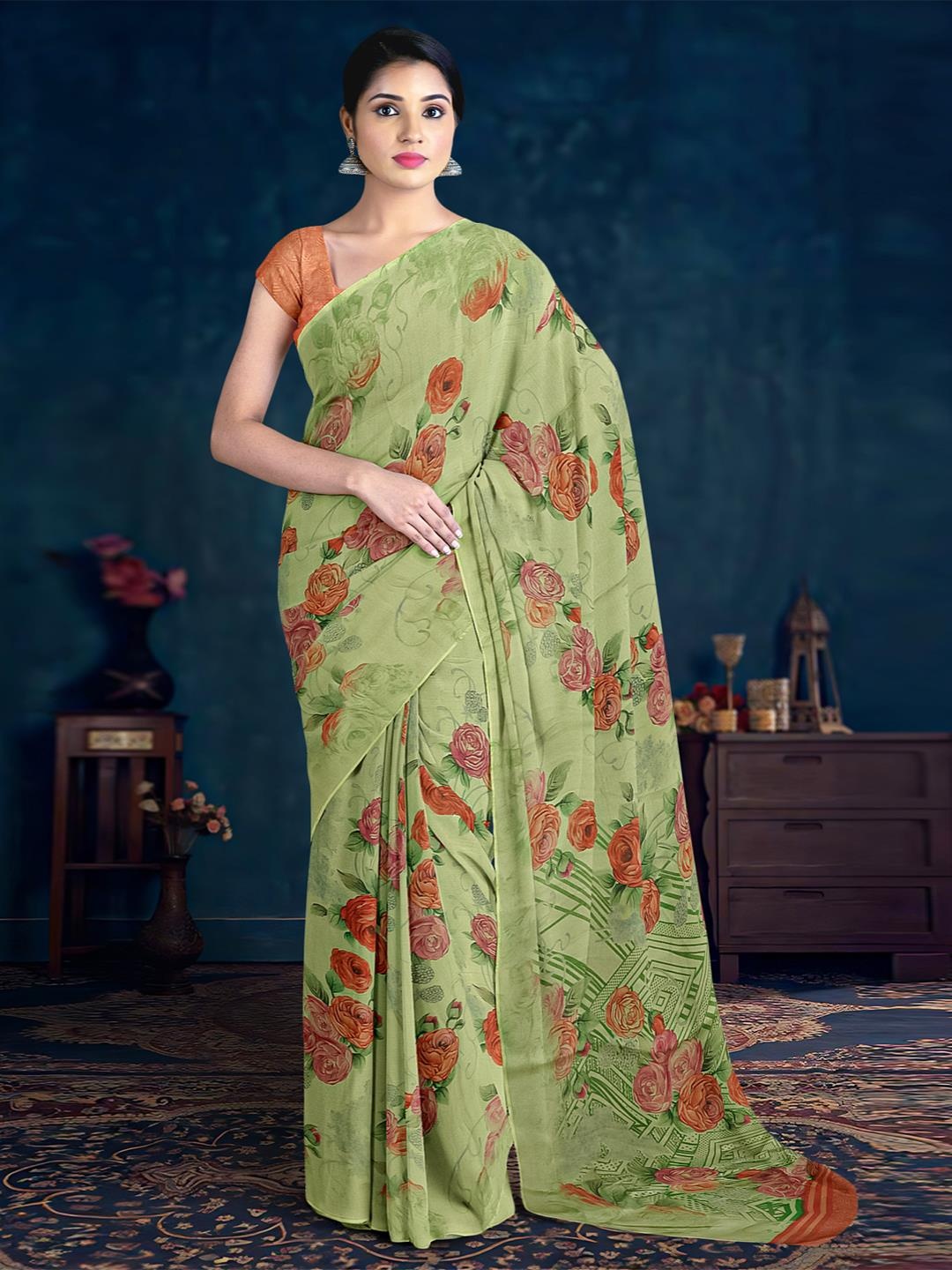 

Kalamandir Floral Saree, Olive