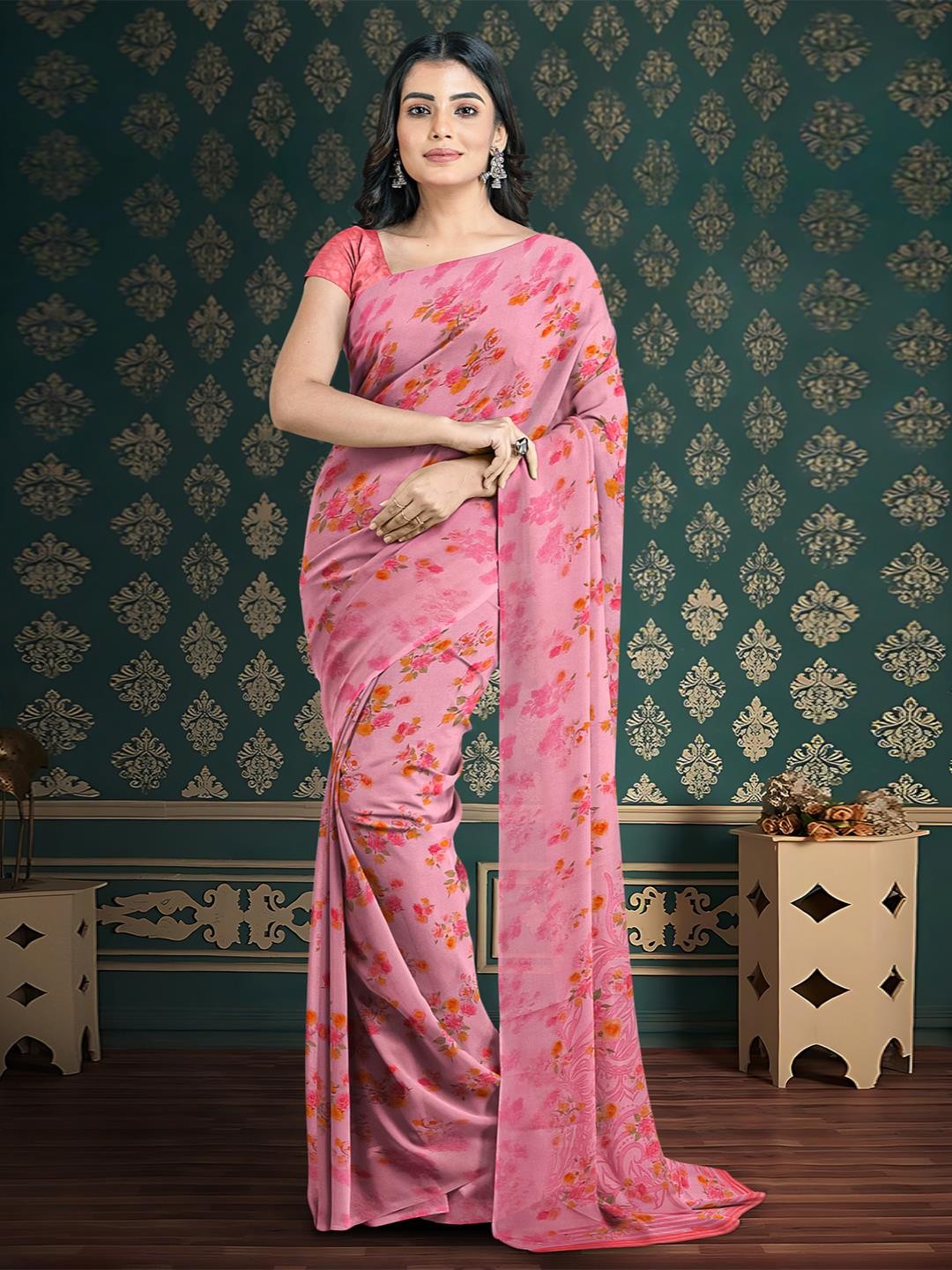 

Kalamandir Floral Saree, Pink