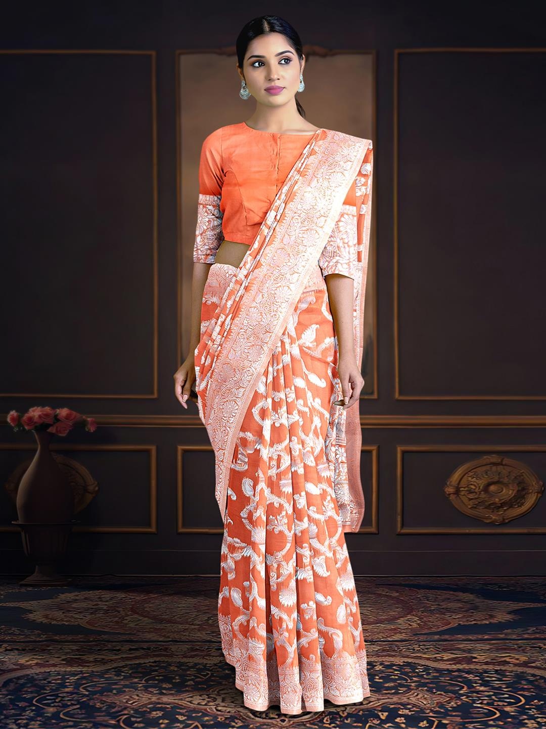 

Kalamandir Woven Design Zari Saree, Peach