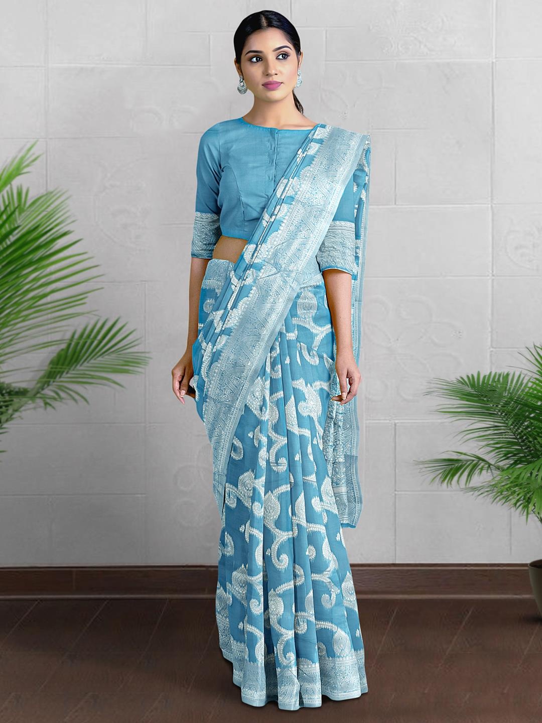 

Kalamandir Ethnic Motifs Woven Design Zari Saree, Blue