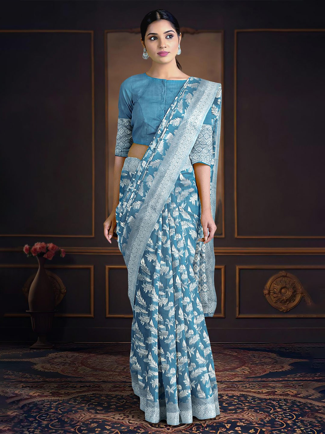 

Kalamandir Ethnic Motifs Woven Design Zari Saree, Blue