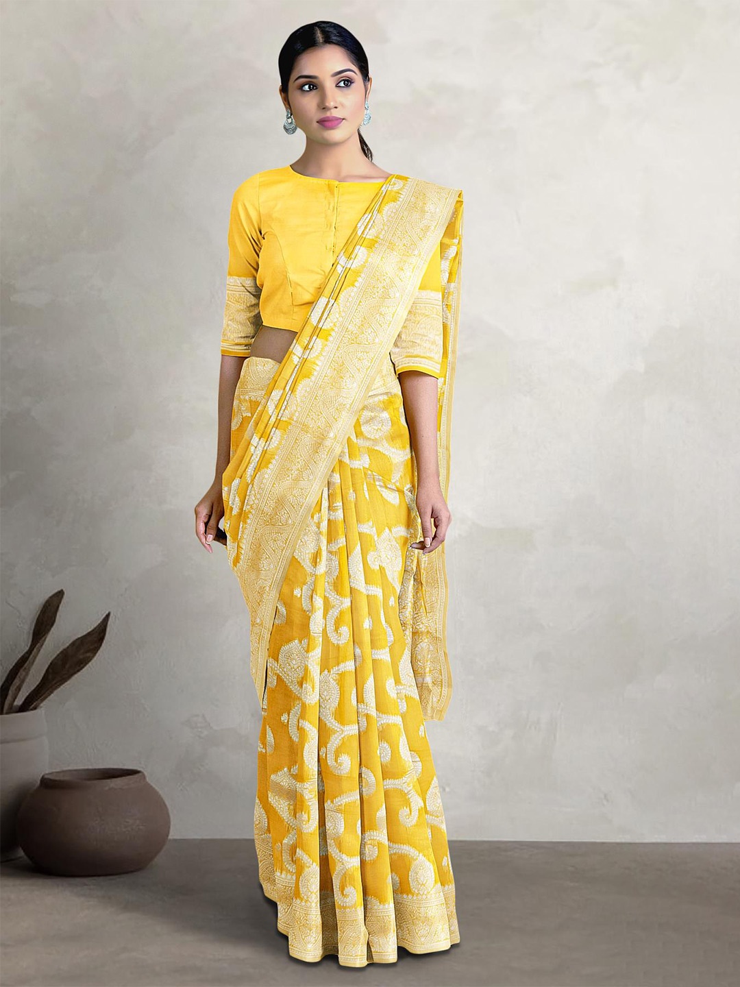 

Kalamandir Ethnic Motifs Woven Design Zari Saree, Yellow