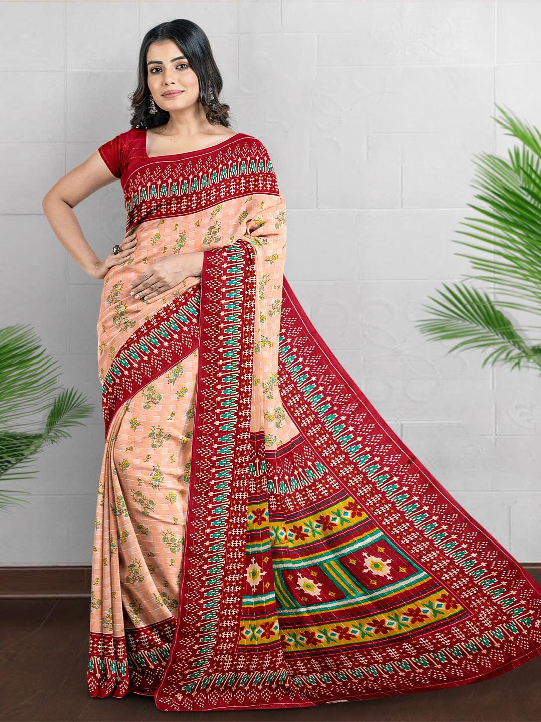 

Kalamandir Floral Silk Blend Saree, Peach