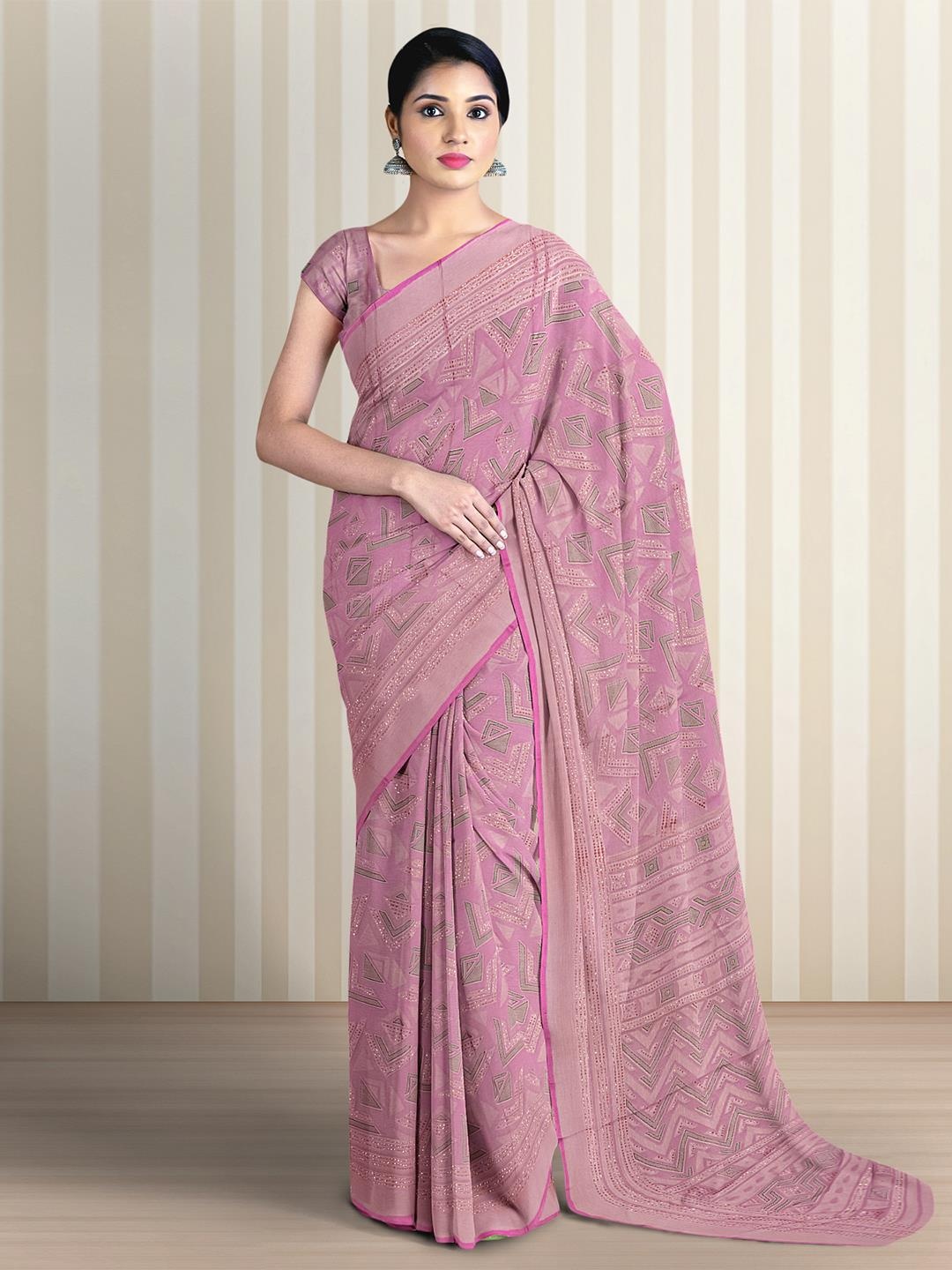 

Kalamandir Geometric Printed Saree, Pink