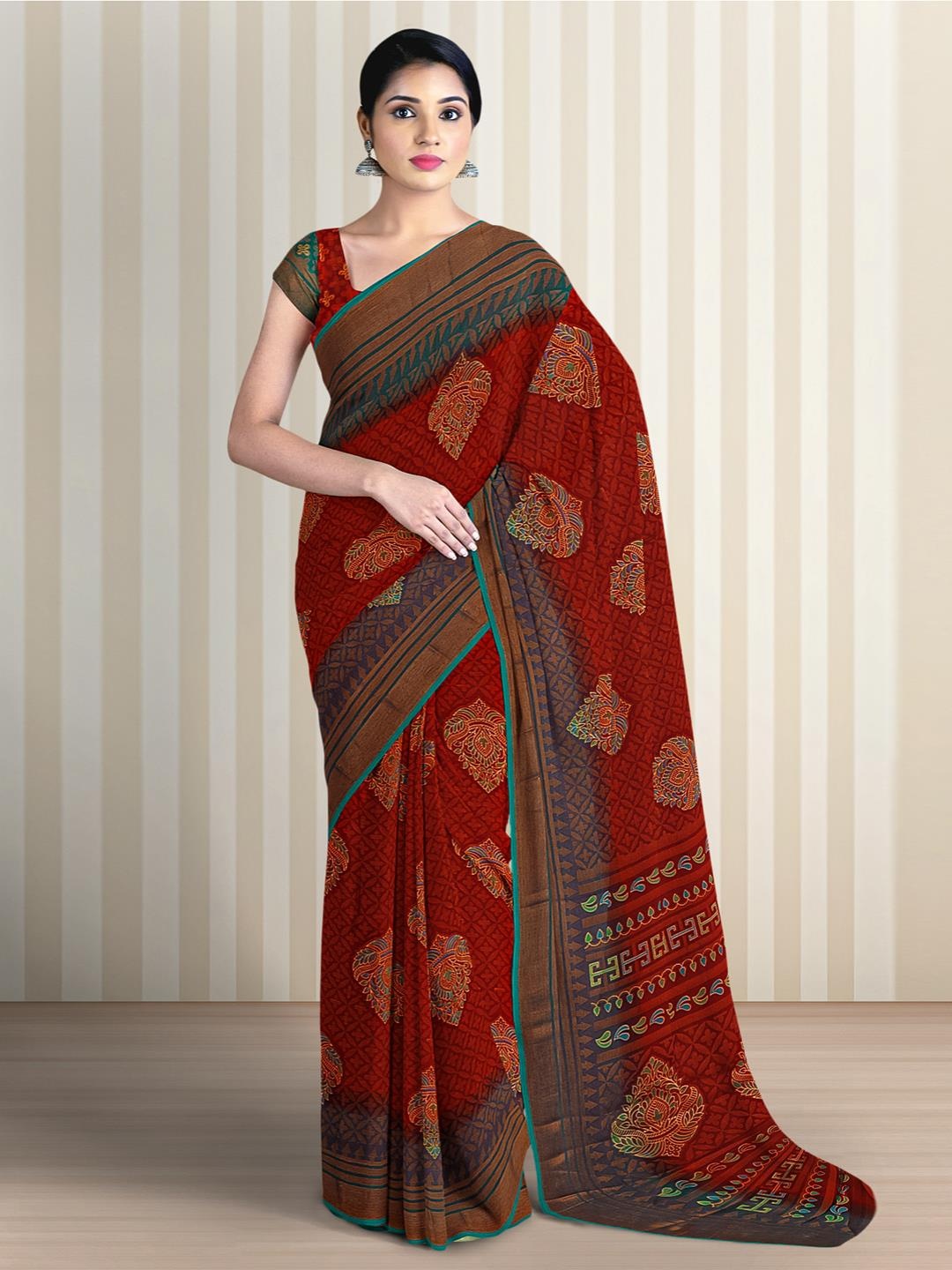 

Kalamandir Printed Ethnic Motifs Saree, Maroon