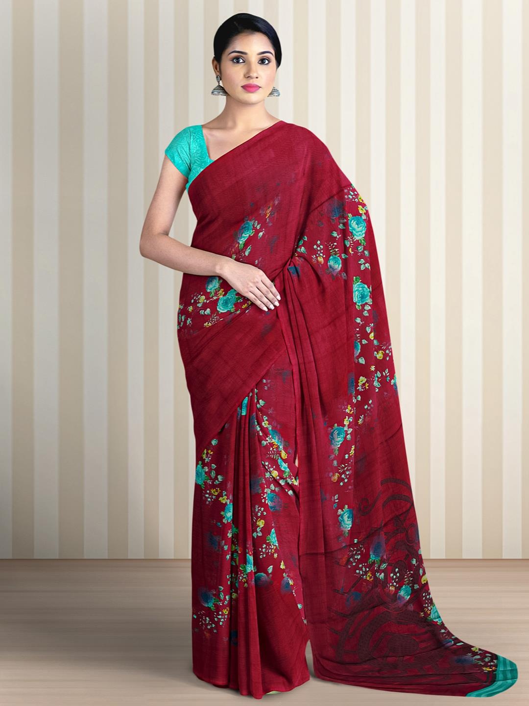 

Kalamandir Printed Floral Saree, Maroon