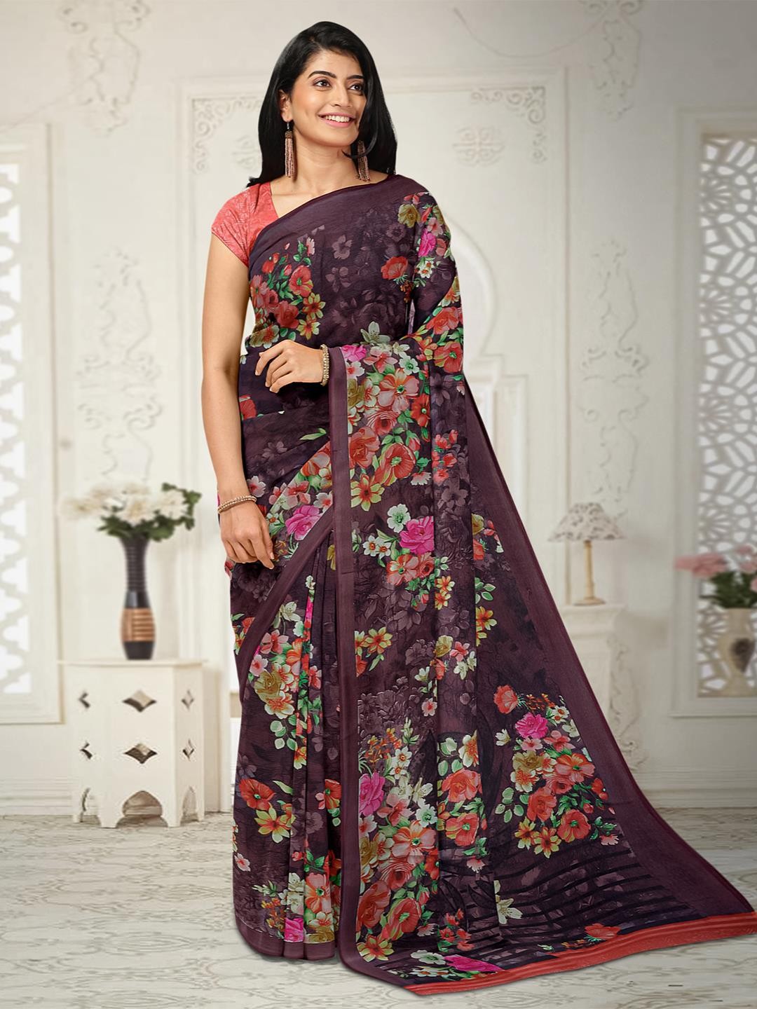

Kalamandir Printed Floral Saree, Purple
