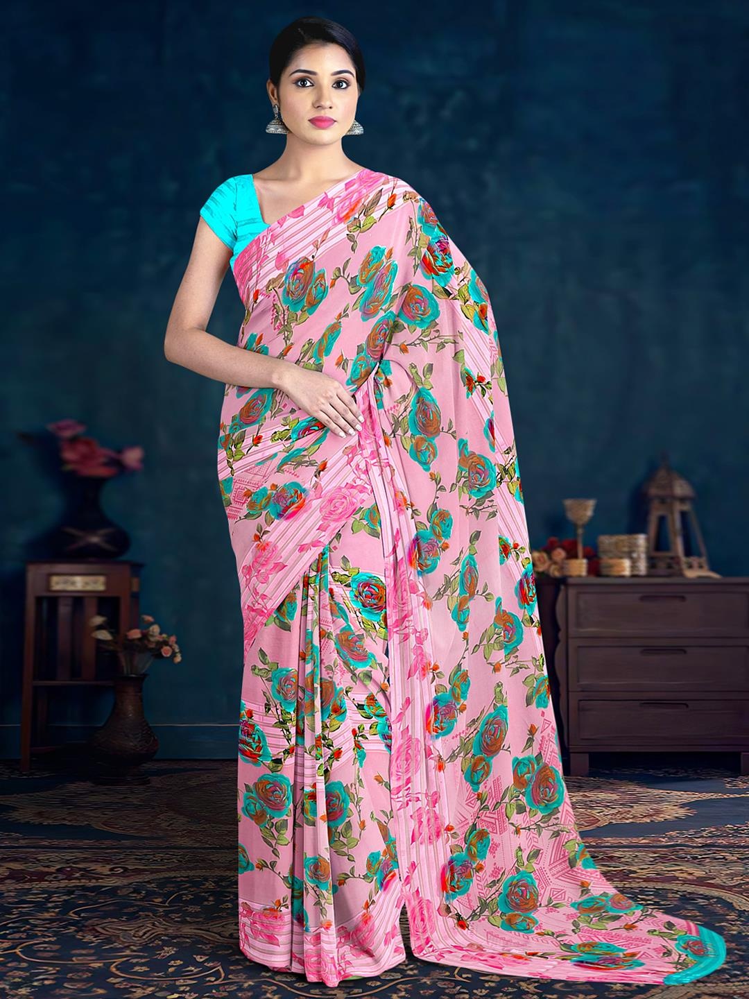 

Kalamandir Printed Floral Saree, Pink