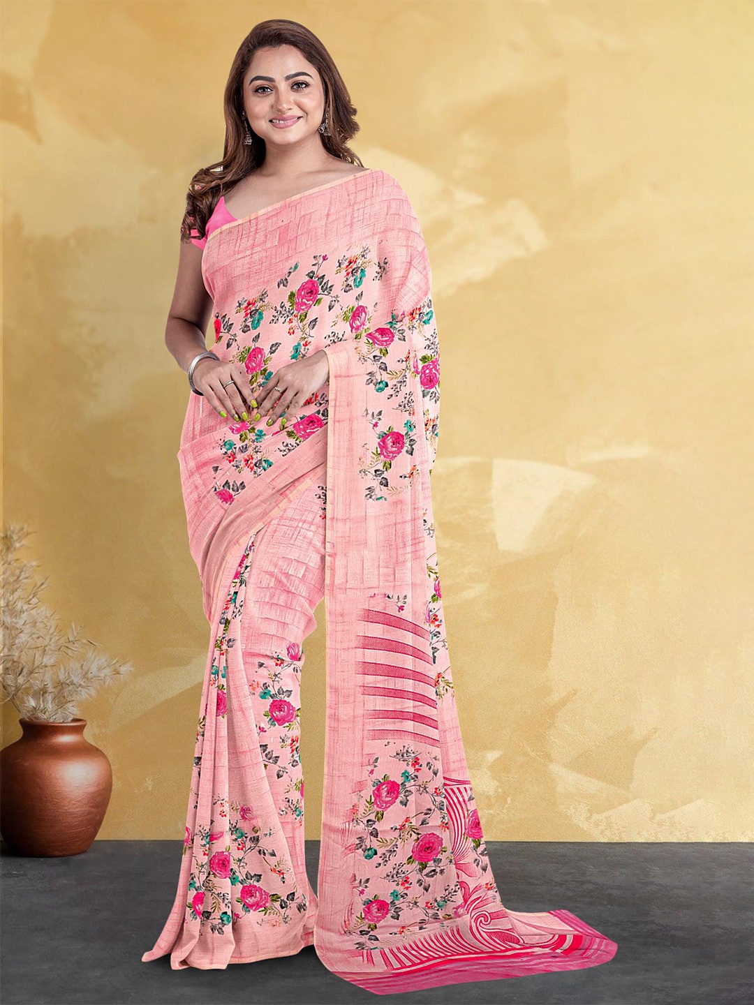 

Kalamandir Printed Floral Saree, Pink