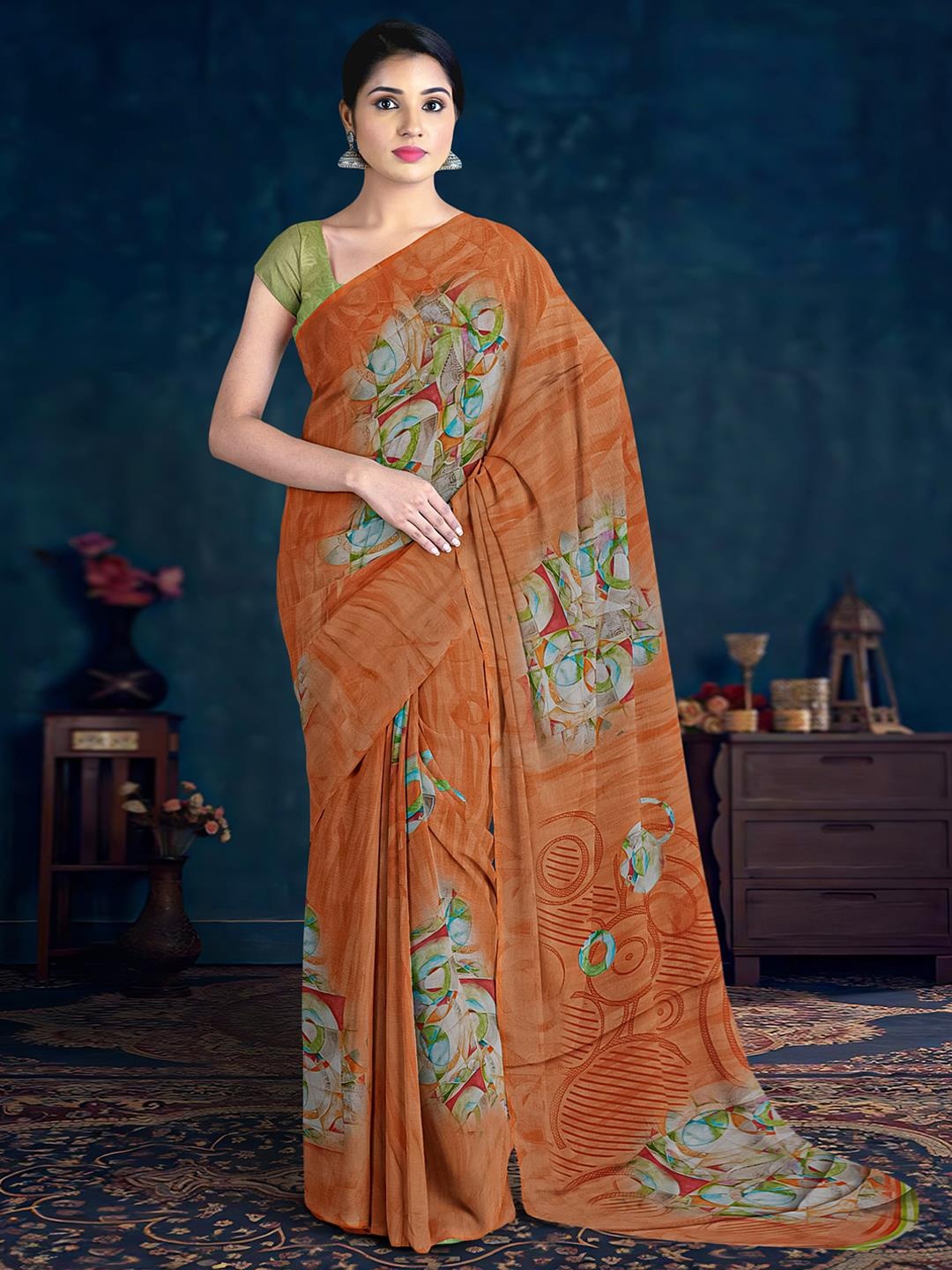

Kalamandir Abstract Printed Saree, Rust