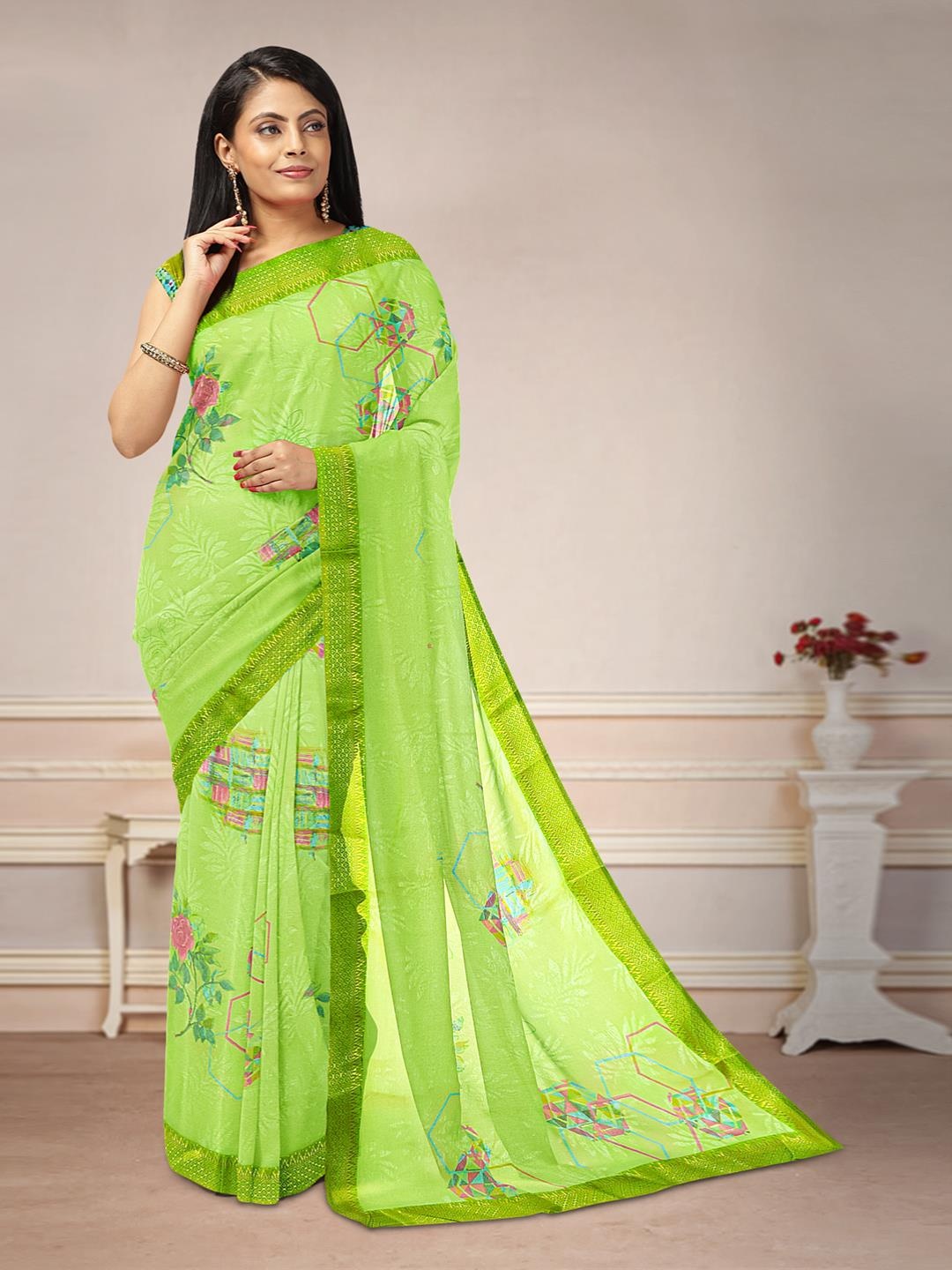 

Kalamandir Floral Zari Silk Blend Saree, Green