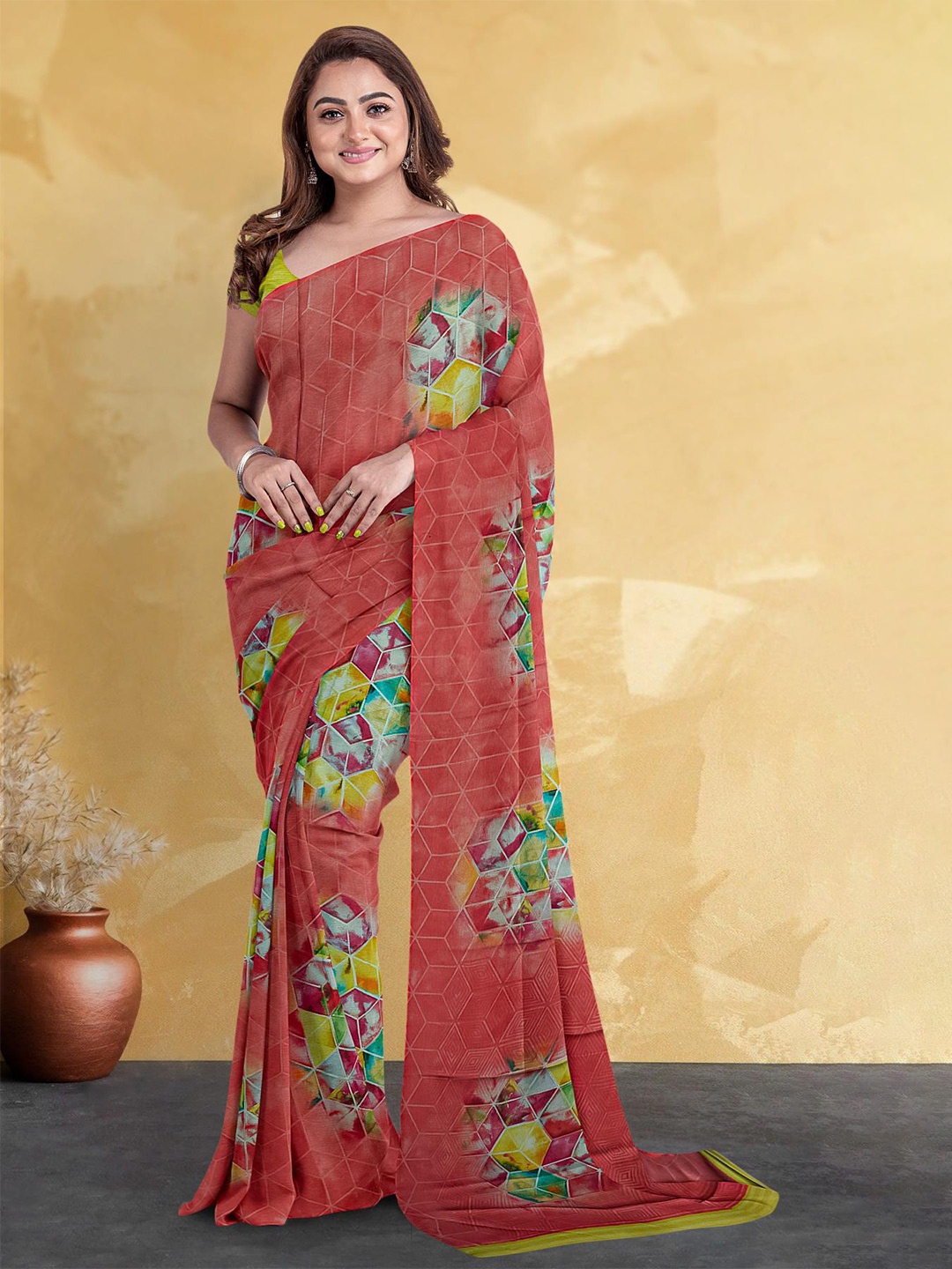 

Kalamandir Geometric Printed Saree, Orange