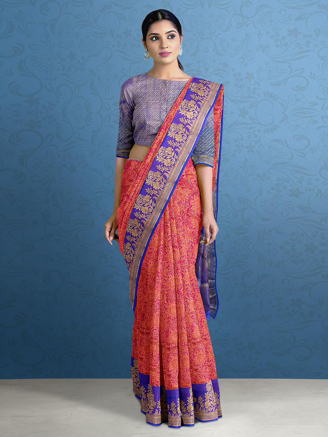 

Kalamandir Ethnic Motifs Zari Silk Blend Saree, Pink