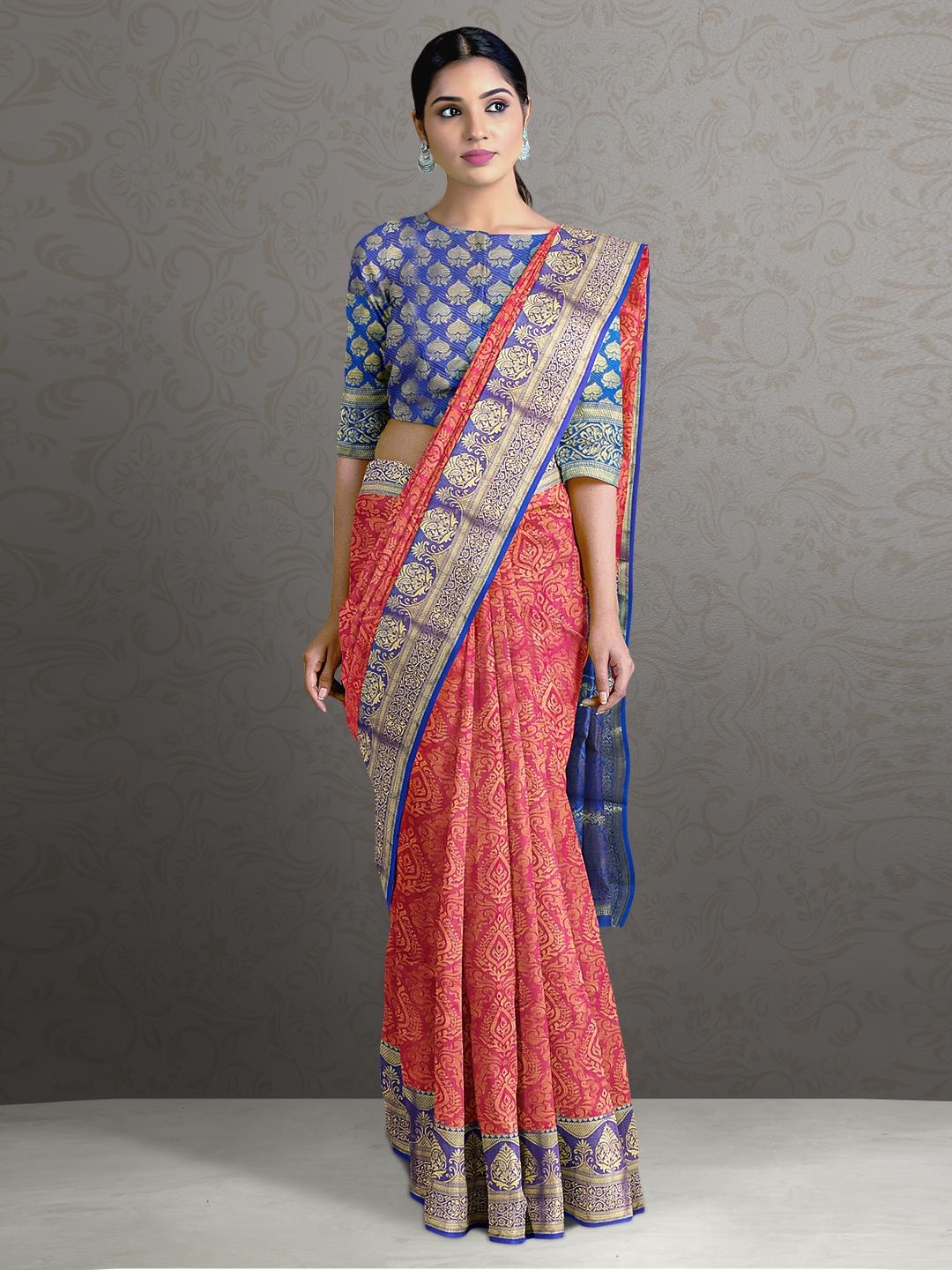 

Kalamandir Ethnic Motifs Zari Silk Blend Saree, Pink